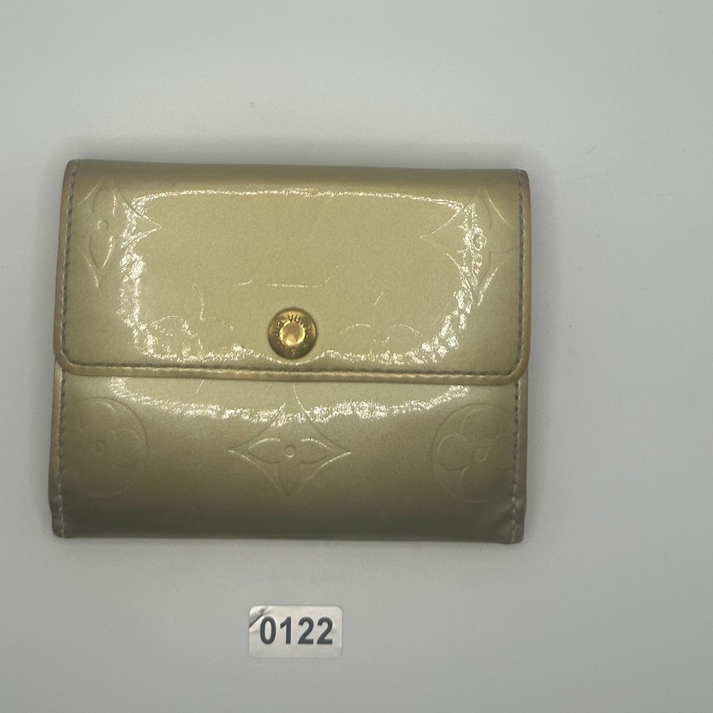 Louis Vuitton Vernis Small Wallet‎ Beige Monogram Snap Closure Coin Purse#122